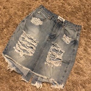 One Teaspoon Distressed Jean Skirt
